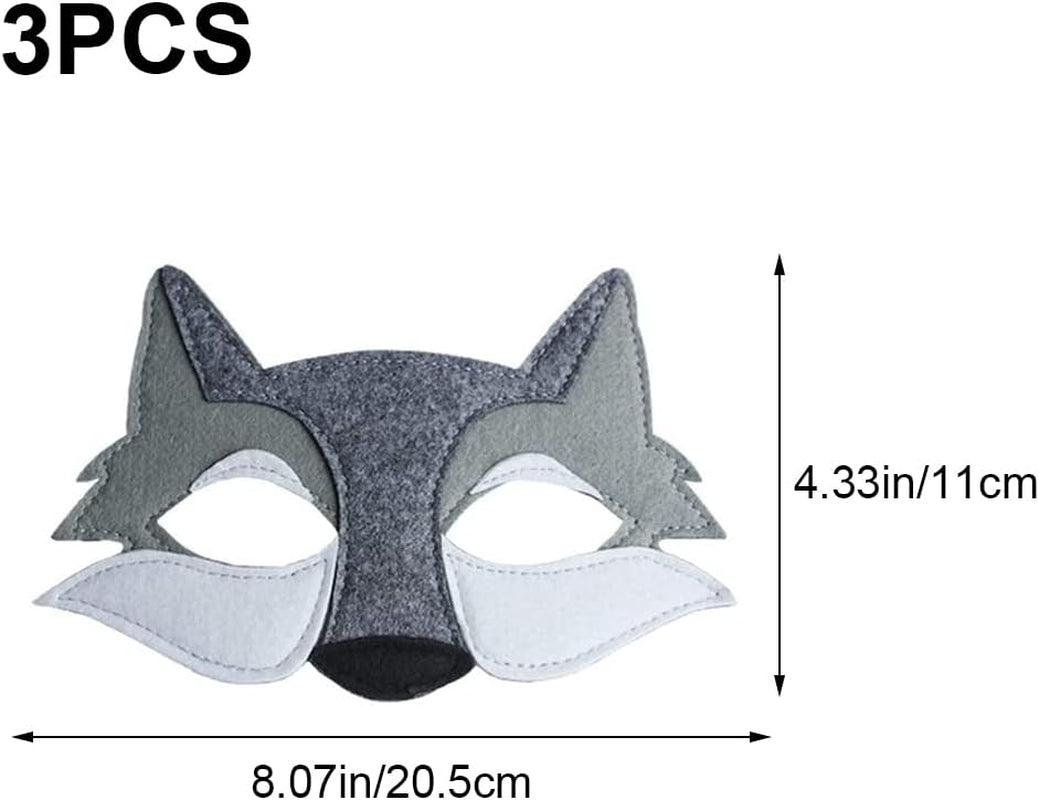 Wolf Mask Felt Half Face Animal Masquerade Mask Animal Mask for Cosplay Costume Carnival Party Performance Kindergarten Activities Party Party Photography Props Halloween Masks(3 Pcs)