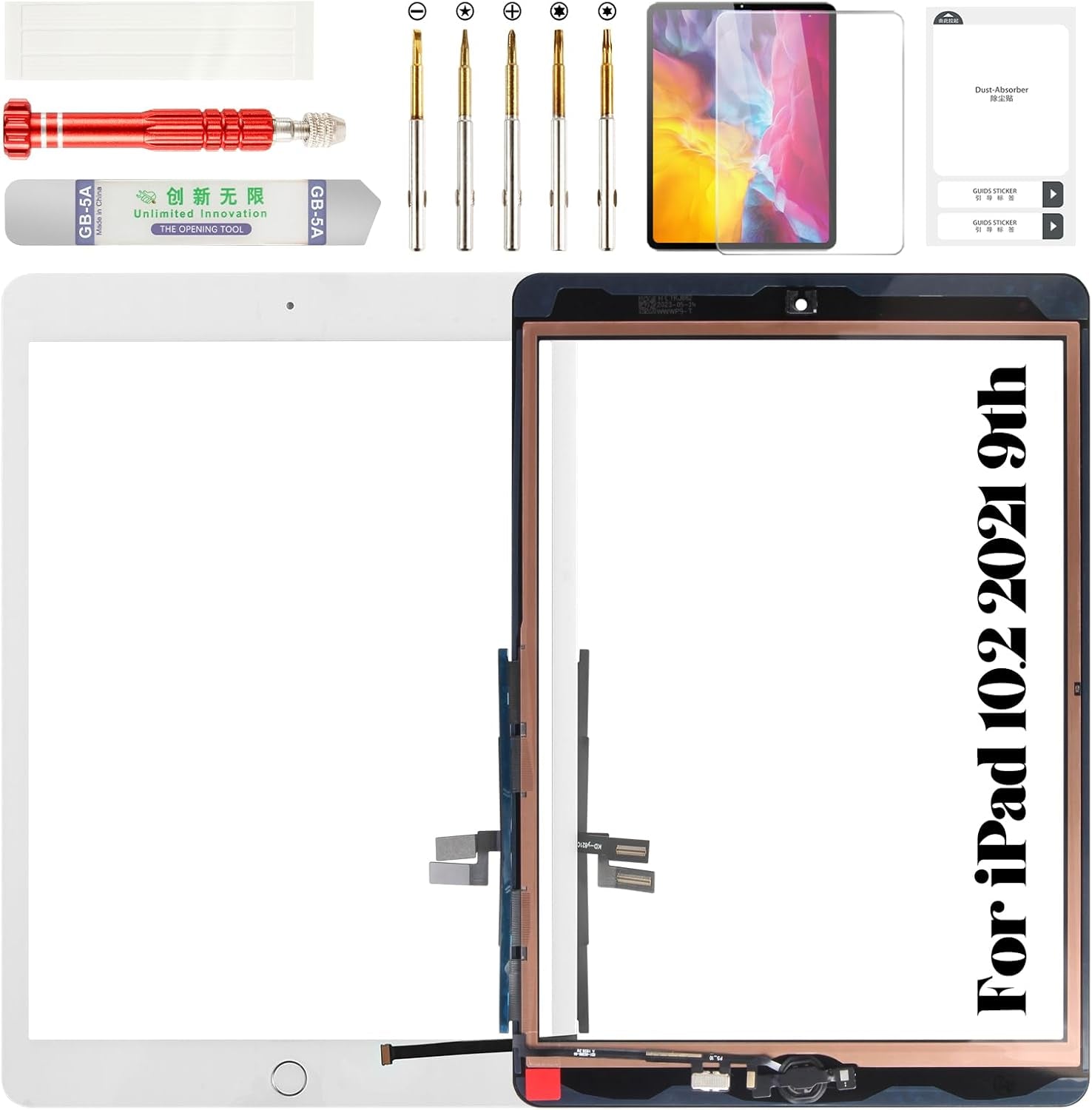 For Ipad 10.2 2021 Screen Replacement for Ipad 9 9Th Gen 2021 Repair Kits for Ipad 10.2" 9Th Touch Screen Digitizer Replacement A2602 A2603 A2604 A2605 with Home Button Black(Without LCD)