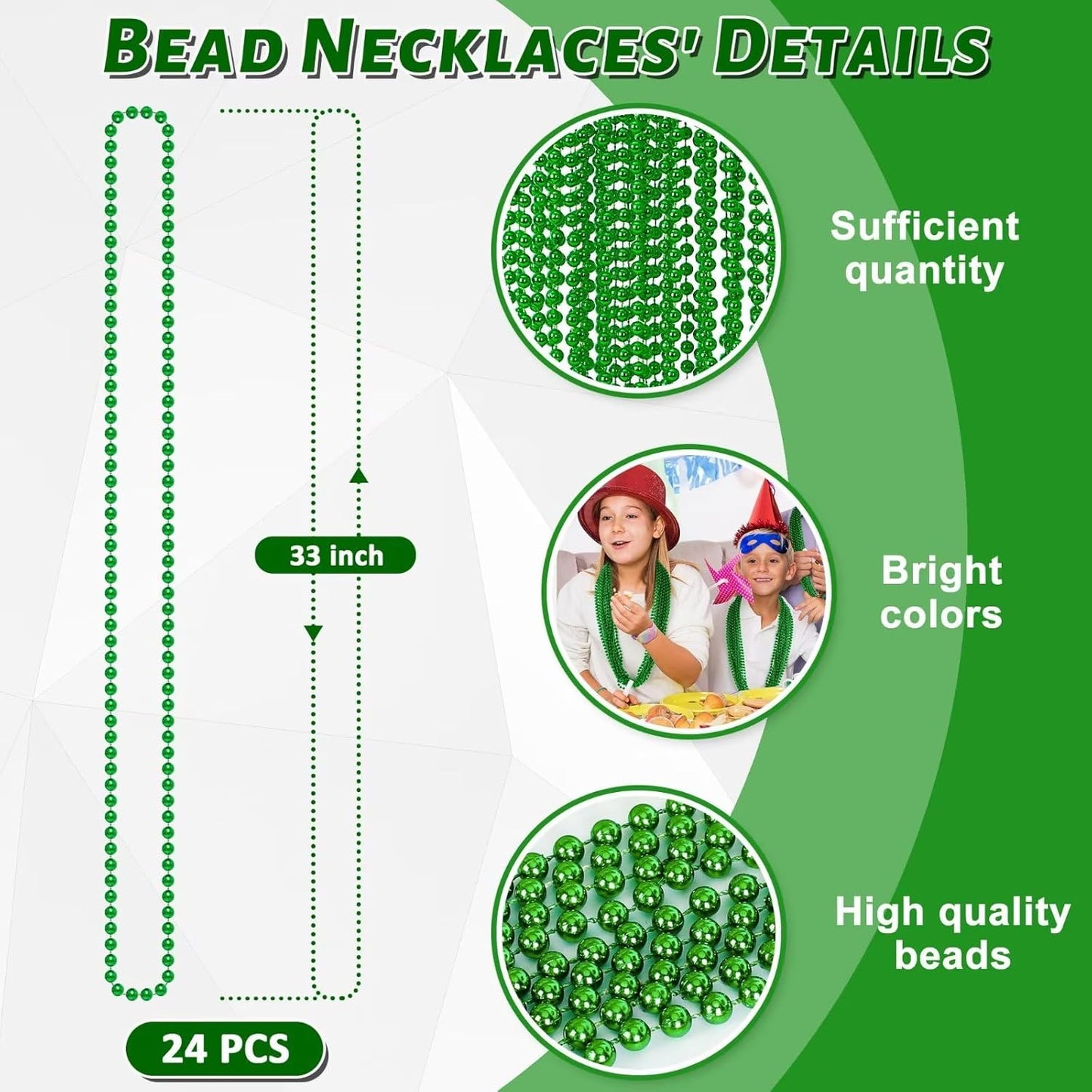 St Patricks Day Beads, 24PCS Christmas Beaded Necklace Accessories, Mardi Gras Beads Necklaces Women Men, Festival Parade Throw Accessories for Mardi Gras St. Patricks Christmas Party Wedding Supplies