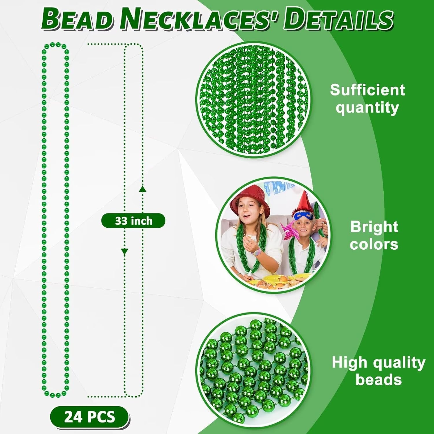 St Patricks Day Beads, 24PCS Christmas Beaded Necklace Accessories, Mardi Gras Beads Necklaces Women Men, Festival Parade Throw Accessories for Mardi Gras St. Patricks Christmas Party Wedding Supplies