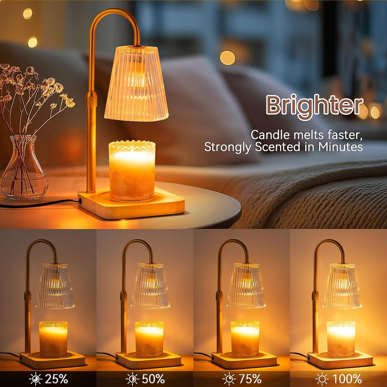 Candle Warmer Lamp with Timer and 2 Bulbs - Adjustable Height Wax Melt Electric Light Warming Dimmable Top Melter Heater for Melting Heating Small Jar Candles Gifts Women Mom Birthday Home Desk Decor