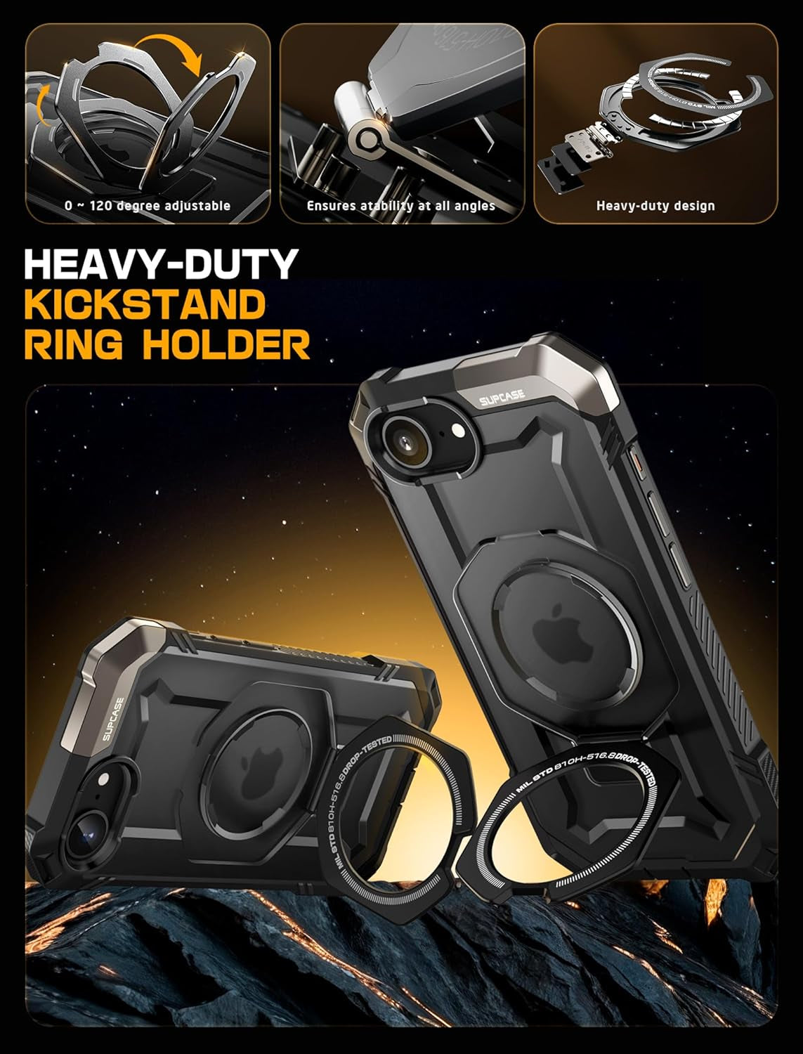 for Iphone 16E Case with Stand (Unicorn Beetle Grip), [Compatible with Magsafe] [Military-Grade Drop Protection] Heavy Duty Rugged Shockproof Magnetic Phone Case for Iphone 16E 6.1", Black