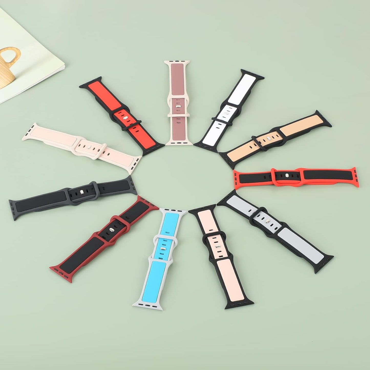 Two-Toned Dual Color Bands Compatible with Apple Watch 38Mm 40Mm 41Mm 42Mm 44Mm 45Mm 49Mm, Replacement Soft Silicone Sport Strap for Iwatch Series 9/8/7/6/5/4/3/2/1 Ultra/Ultra 2 SE Women Men