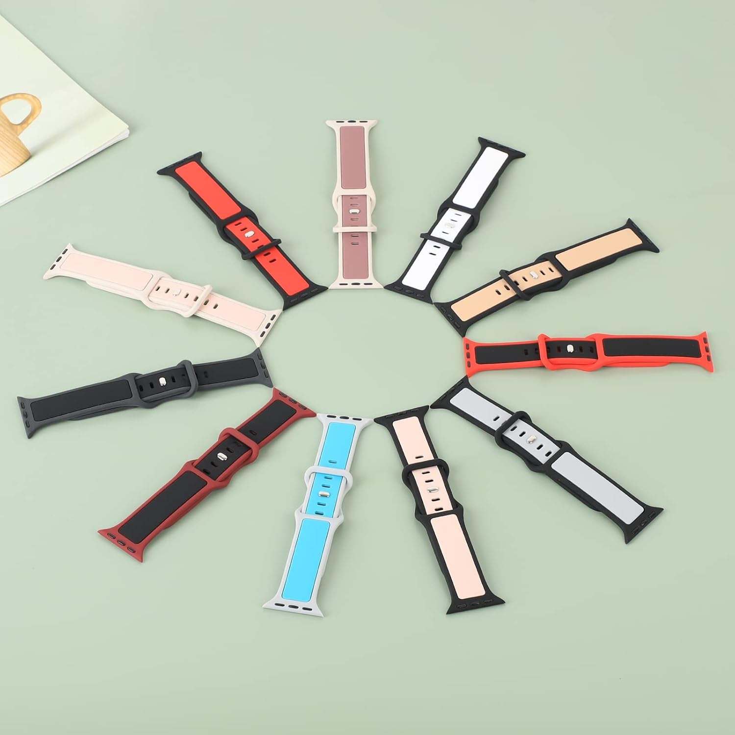Two-Toned Dual Color Bands Compatible with Apple Watch 38Mm 40Mm 41Mm 42Mm 44Mm 45Mm 49Mm, Replacement Soft Silicone Sport Strap for Iwatch Series 9/8/7/6/5/4/3/2/1 Ultra/Ultra 2 SE Women Men