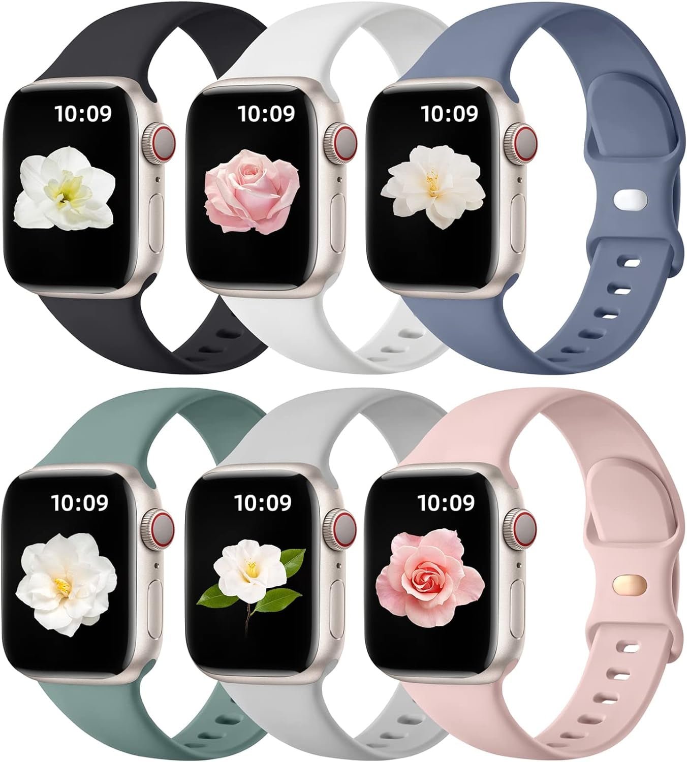 6 Pack Bands Compatible for Apple Watch Band 38Mm 40Mm 41Mm 42Mm 44Mm 45Mm 49Mm Women Men, Breathable Silicone Sport Strap Replacement Band for Iwatch Apple Watch Series 9 8 7 6 5 4 3 SE Ultra