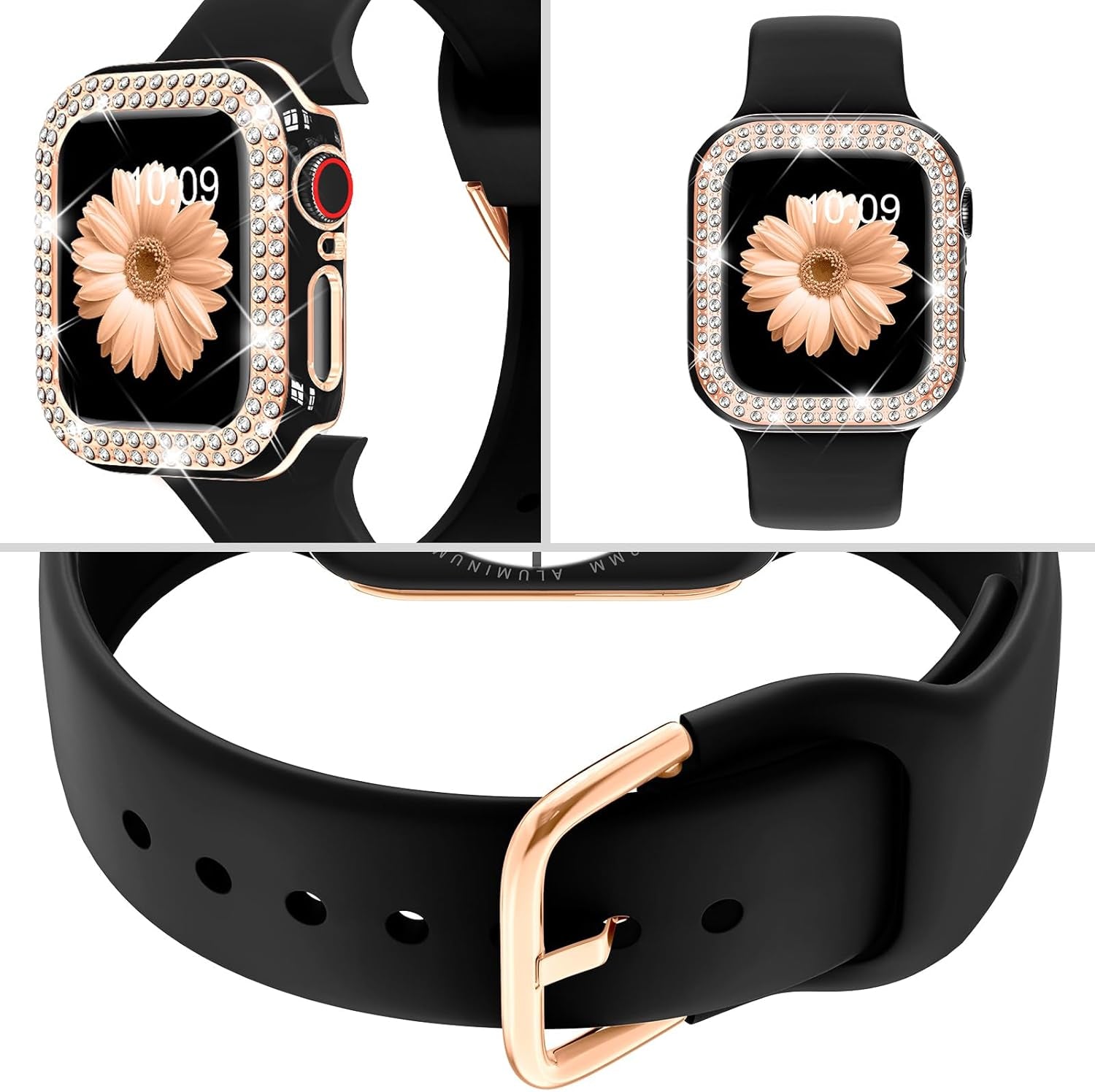 Compatible for Apple Watch Bands 40Mm with Bumper, Bling Glitter Women Silicone Soft Comfortable Strap for Iwatch SE Ultra Series 10 9 8 7 6 5 4 3 2 1