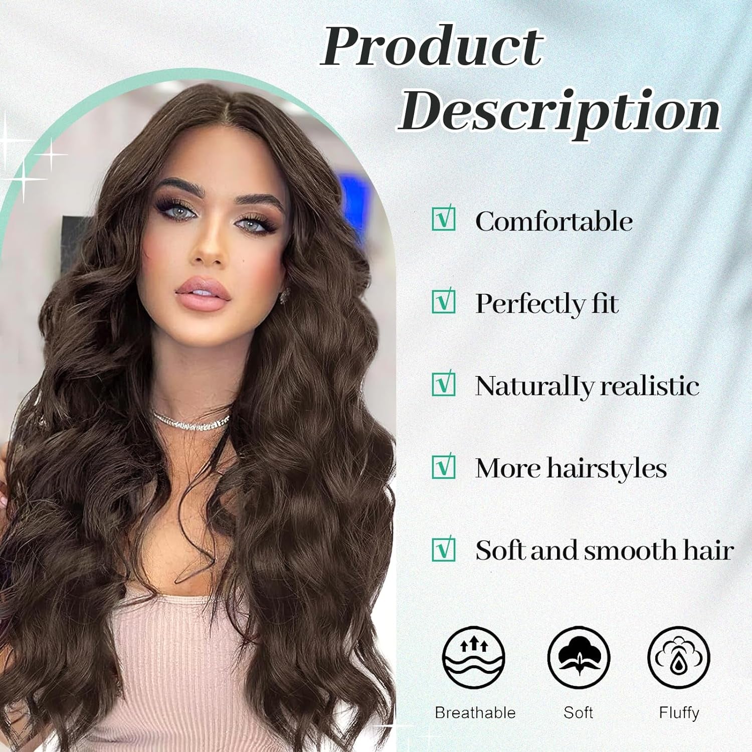 Clip in Hair Extensions for Women with Thinning Hair，7Pcs 20 Inch Thick Long Wavy Hair Extensions Clip Ins，Chocolate Brown with Dark Brown Synthetic Hairpiece for Daily Use Voluminous Look