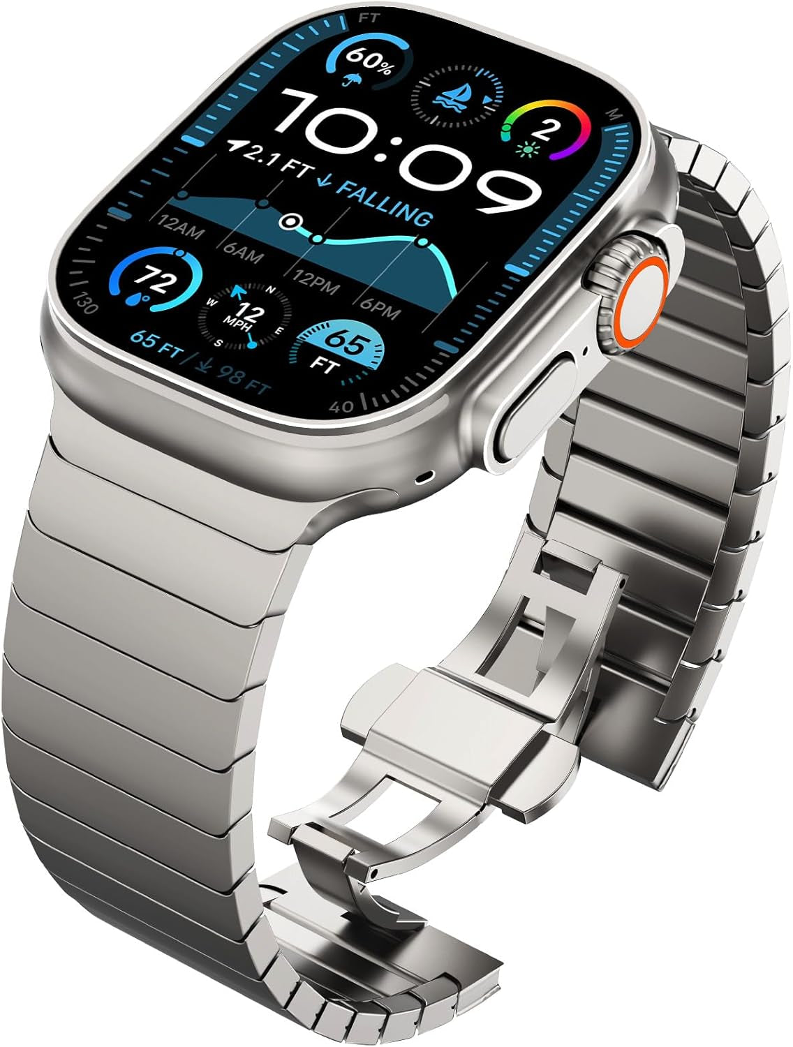 Compatible for Apple Watch Ultra 2 Band Ultra Band 49Mm 46Mm 45Mm 44Mm 42Mm Series 10 9 8 7 for Men, 24Mm Wide Stainless Steel Metal Bands for Apple Watch Iwatch SE Series 6 5 4 Link, Black