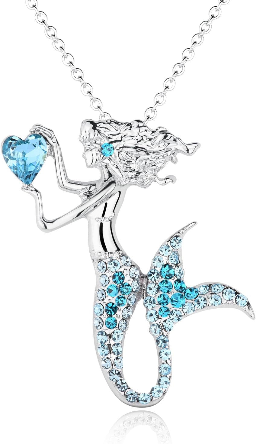 Fashion Mermaid Birthstone Necklace Jewelry White Gold Plated Austrian Crystal Pendant Gifts for Women