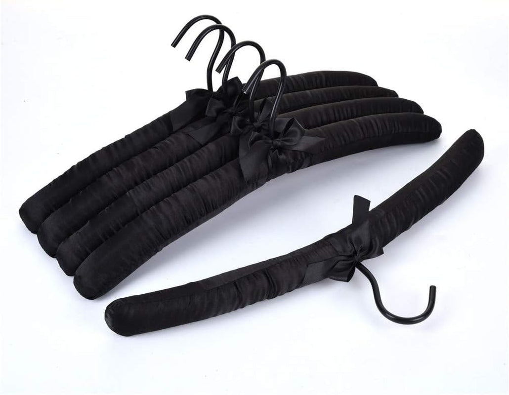 17 Inch Extra Large anti Slip Satin Padded Bridal Wedding Dress Hanger No Bumps for Dress Coats, Sweaters Pack of 5 (Black, 5)