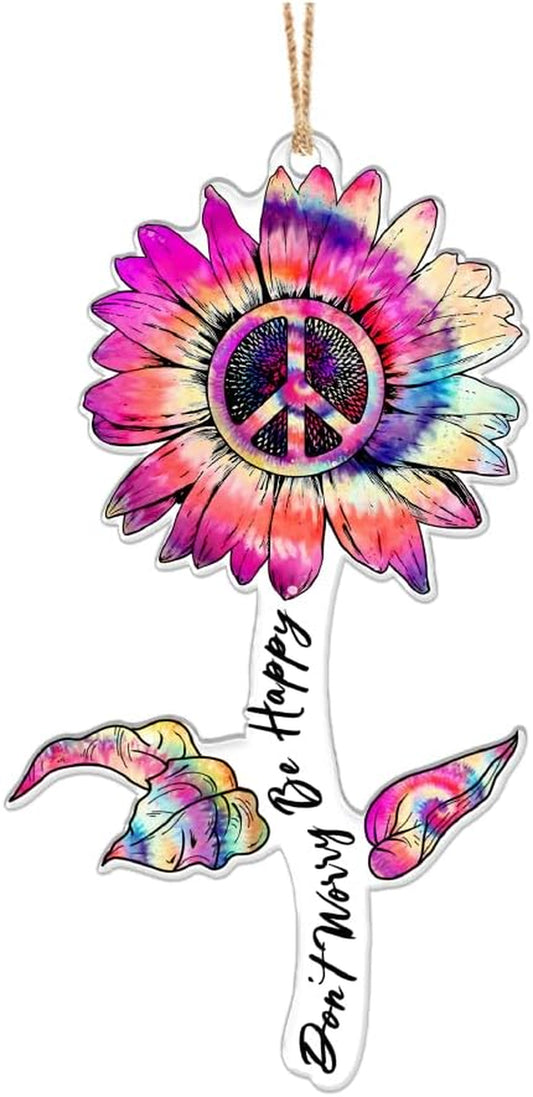 Sunflower Inspiration Colorful Psychedelic, Acrylic Ornaments, Positive Gifts, Sunflower Clear Acrylic Ornaments Psychedelic Hanging Tags Colorful Merry Christmas Decor Tie Dye