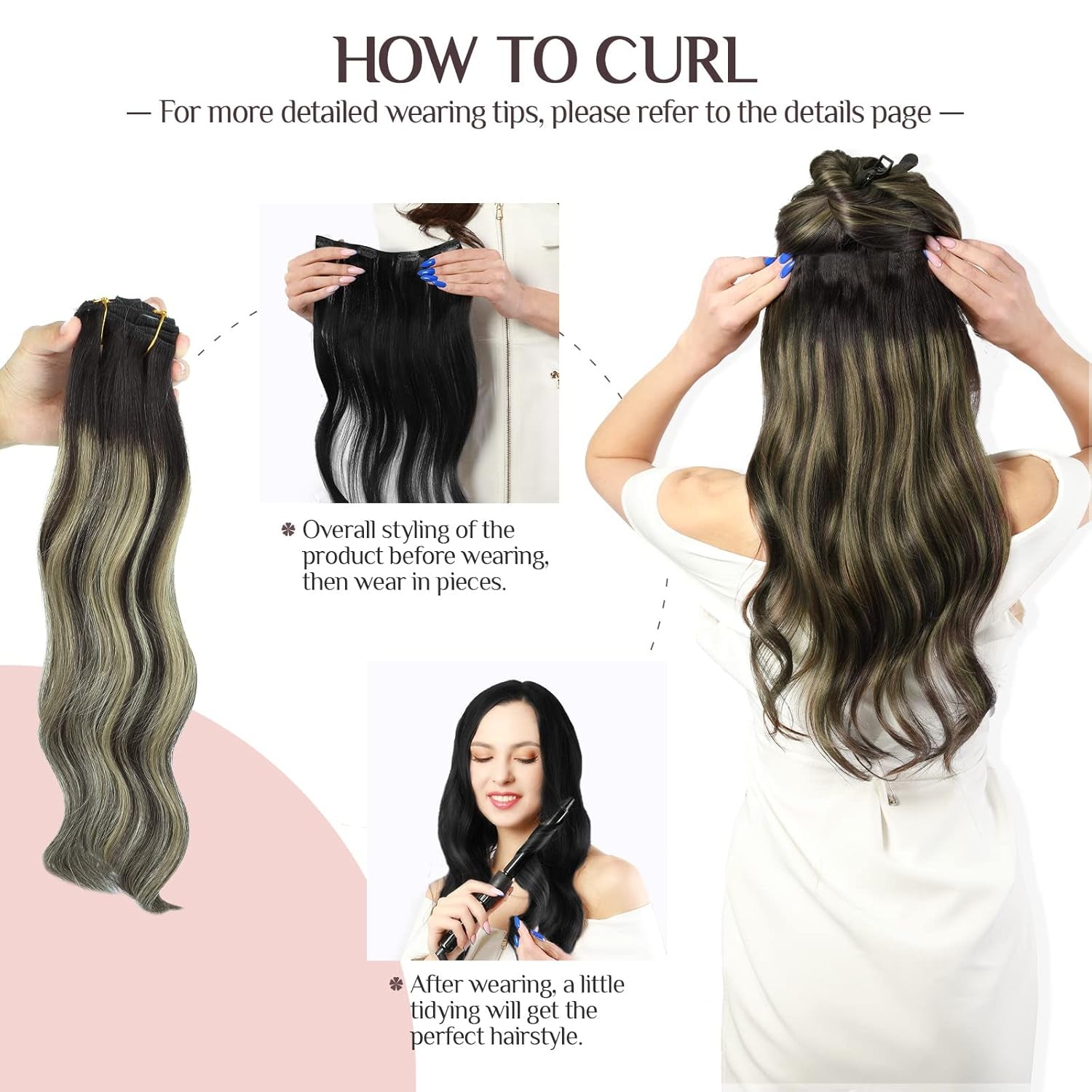 Hair Extensions Clip in Human Hair, 7 Pcs Balayage Natural Black to Light Blonde Hair Extensions, 80G 12 Inch Real Hair Extensions Clip in Human Hair Natural Straight Hair Extensions