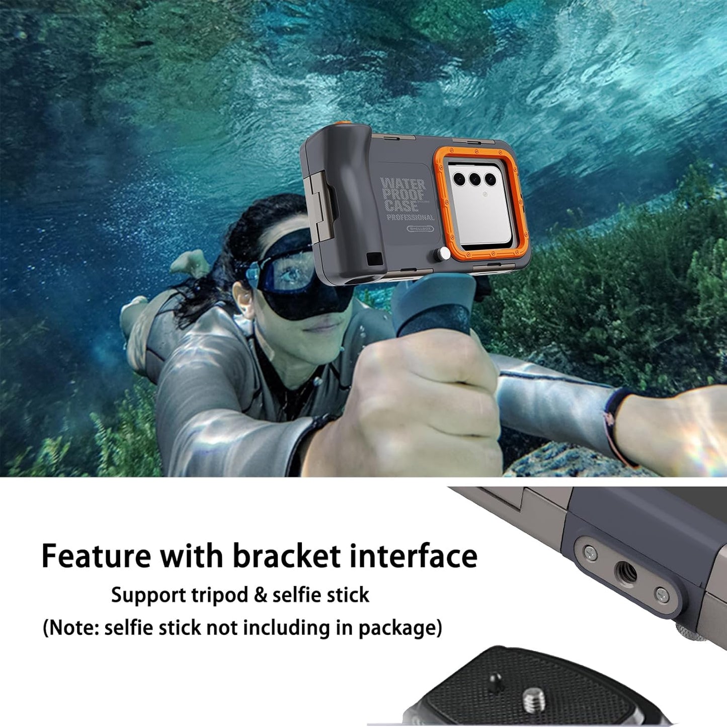 Waterproof Case[50Ft/15M],Phone Size4.7-4.9Inch(Volume Button on Right), Universal Professional Diving Case for Samsung Galaxy S25/S24/S23/Ultra/Huawei/Xiaomi Android Series, Blue-Orange