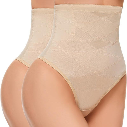 Thong Shapewear Tummy Control Underwear for Women High Waisted Stay-Put Body Shaper Girdle Targeted Compression
