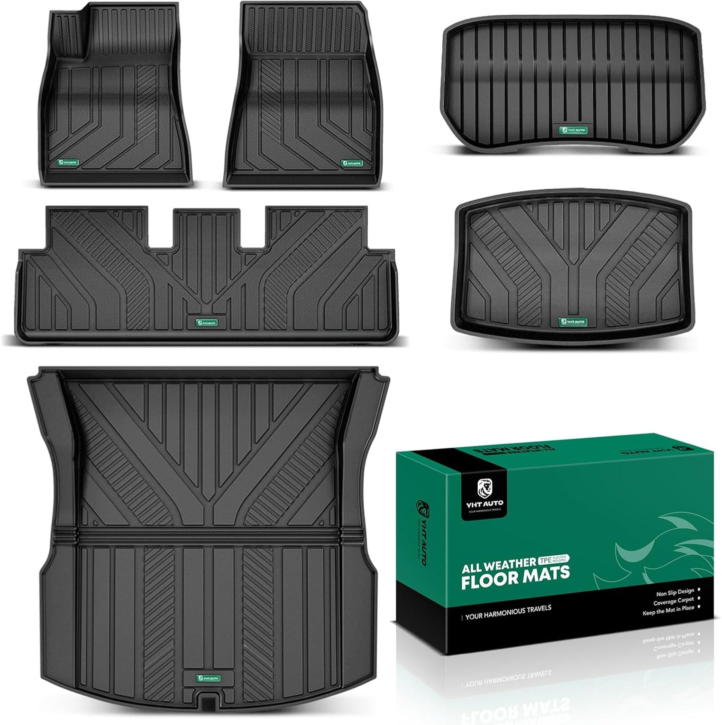 Floor Mats Compatible with Tesla Model 3 2021-2023, All Weather TPE Front Rear Cargo Liner, Rear Storage Mats, Model 3 Accessories, Red, Set of 6