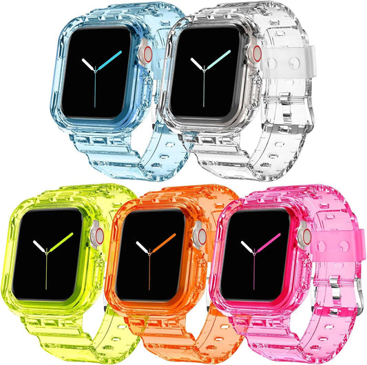 [5 Packs Compatible for Clear Apple Watch Band 49Mm 45Mm 44Mm 42Mm 41Mm 40Mm 38Mm, Jelly Crystal Women Men Watch TPU Strap for Iwatch Series 9 8 7 6 5 4 3 2 1 Ultra 2/1 SE