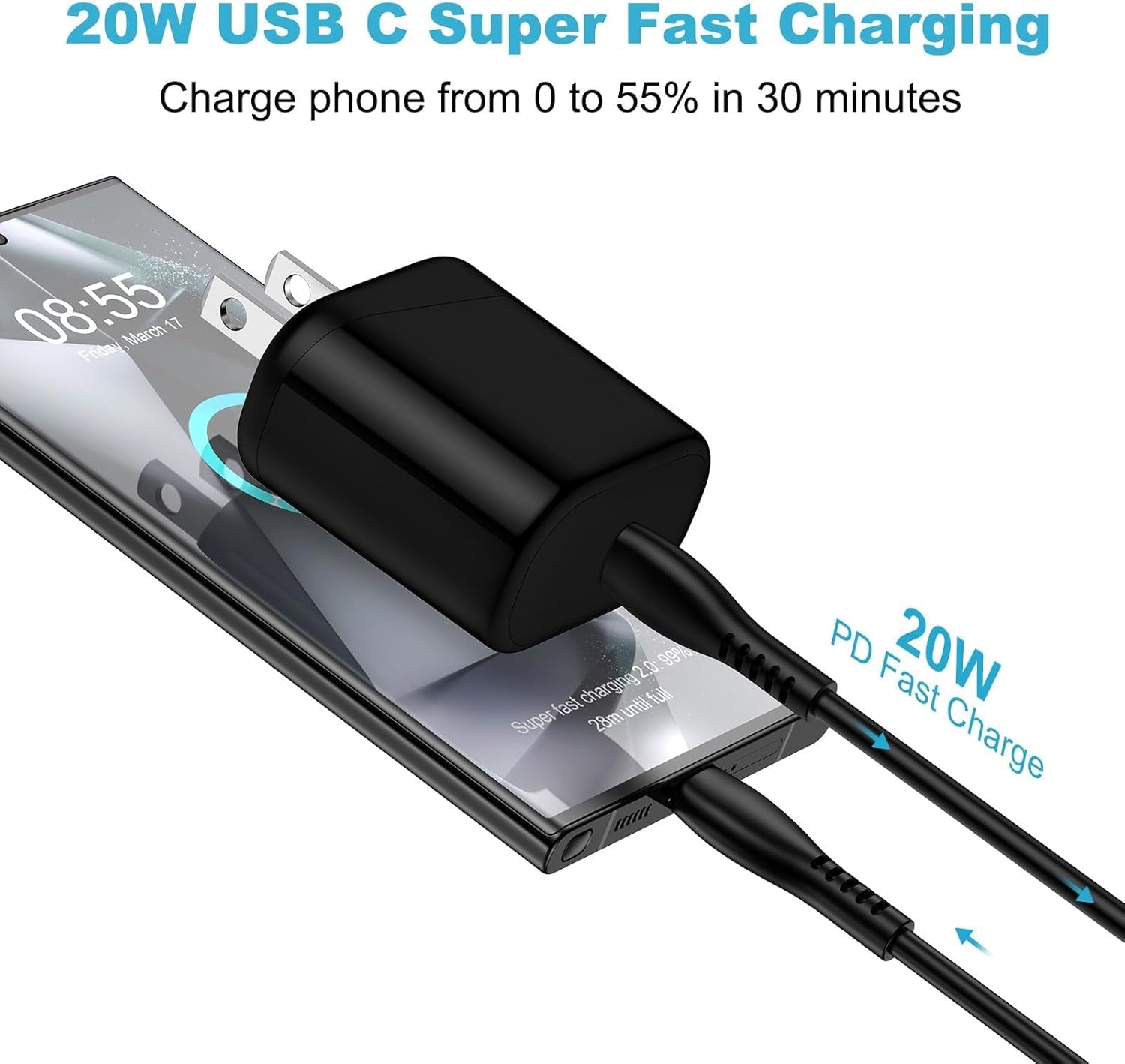 Fast Car Phone Charger for Iphone 16E, 16, 16 Pro Max, 16 Pro, 16 Plus, 15 Series, Accessories USB C Wall Charger with Car Adapter with 3Ft/6Ft Cable