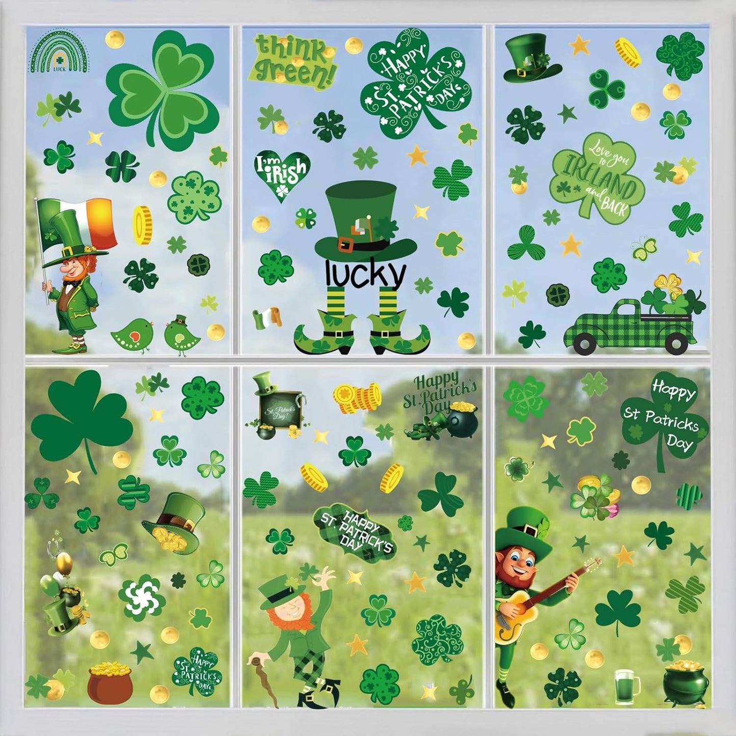 St Patricks Day Decorations Window Clings 10 Sheet for Glass Windows Shamrock Window Clings Stickers