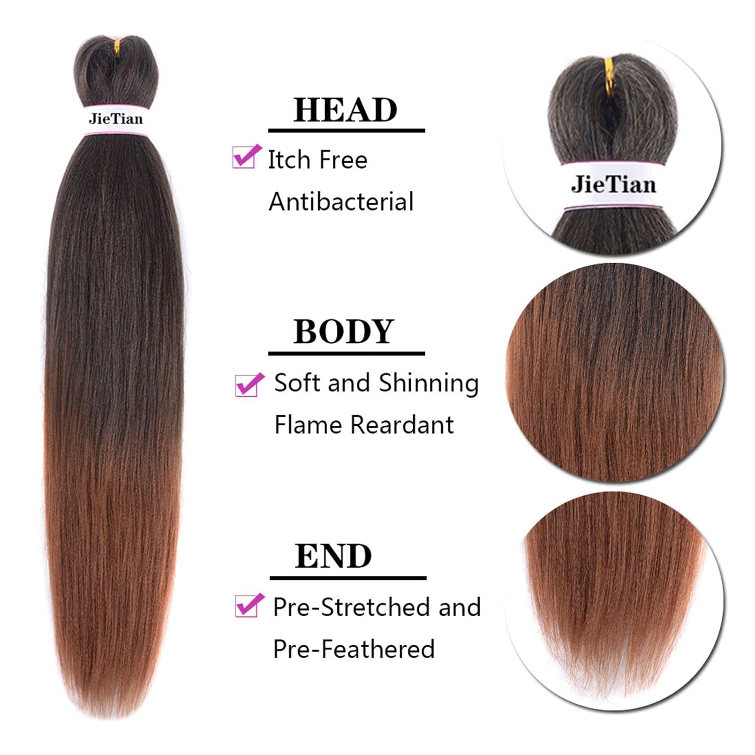 Pre Stretched Braiding Hair Ombre 30 Inch 8 Packs Synthetic Crochet Braids Hot Water Setting Professional Soft Yaki Texture Synthetic Hair Extensions(1B/30)
