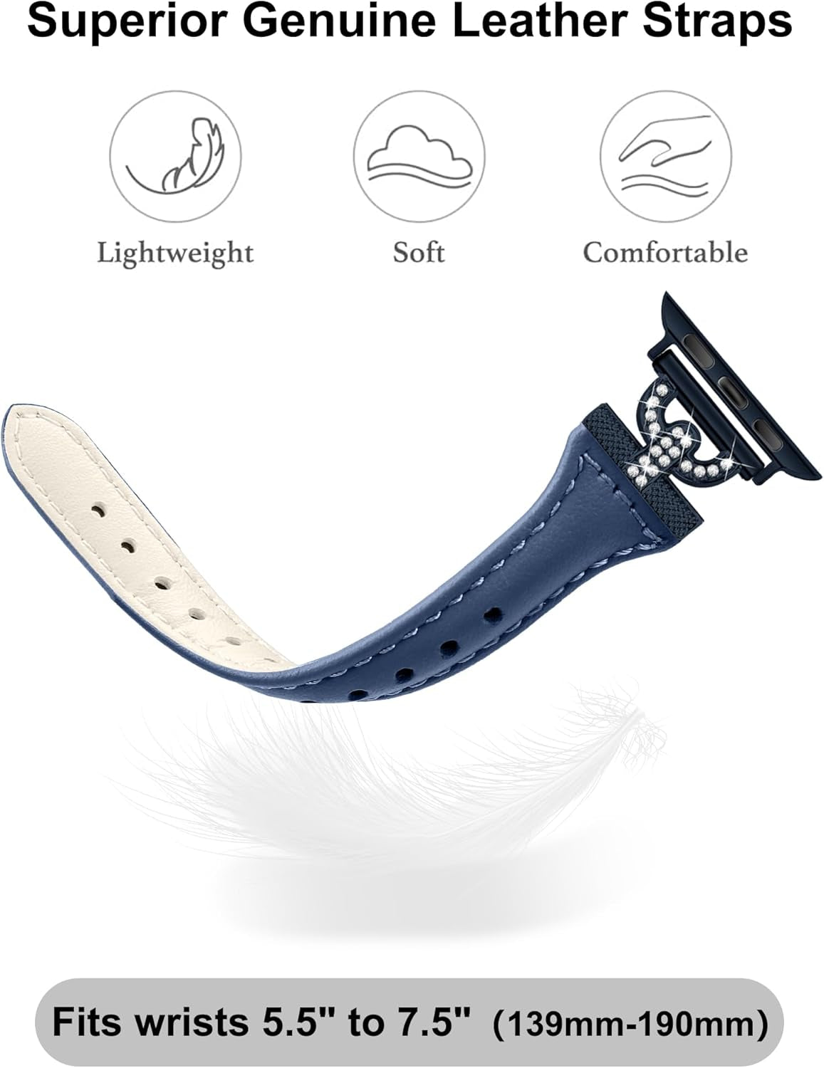 Slim Leather Bands Compatible with Apple Watch Band for Women 40Mm 41Mm 38Mm 44Mm 45Mm 49Mm 42Mm 46Mm, D-Shape Diamonds for Iwatch Women Bands Series 10 9 8 SE 7 6 5 Ultra 4 3 2 1