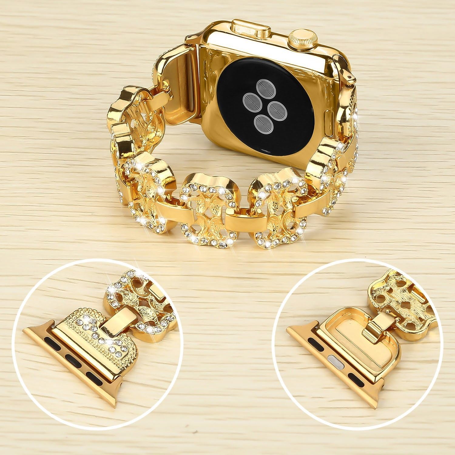 Rhinestone Bracelet for Apple Watch Band Series 9 8 7 6 5 4 3 2 1 SE 41Mm 38Mm 40Mm 49Mm 45Mm 42Mm 44Mm Women Girl Adjustable Jewelry Handmade Gift Replacement Strap for Iwatch Band