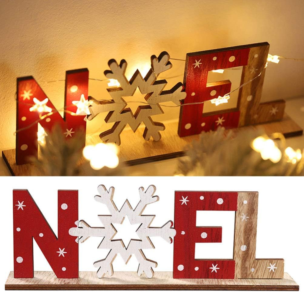 2Pcs Christmas Wooden Decorations Xmas Holiady Tabletop Noel Sign Decorations Ornament