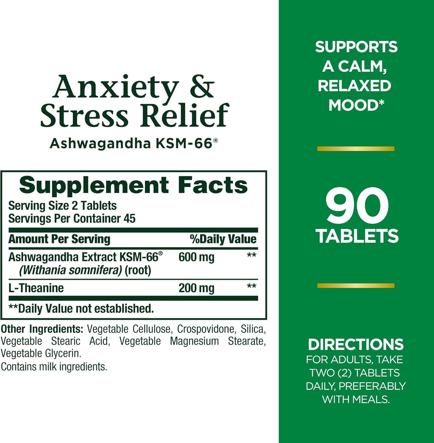 Stress Relief, Ashwagandha KSM-66, Supports Occasional Stress Relief, Dietary Supplement, Tablets, 90 Ct TLBH