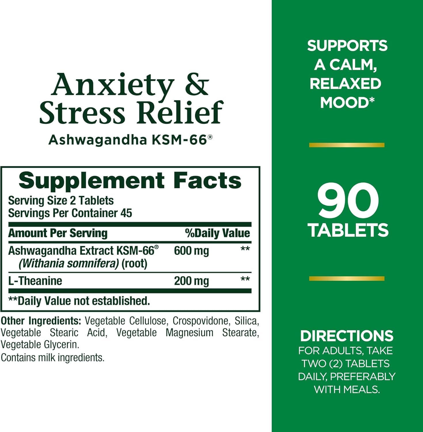 Stress Relief, Ashwagandha KSM-66, Supports Occasional Stress Relief, Dietary Supplement, Tablets, 90 Ct TLBH