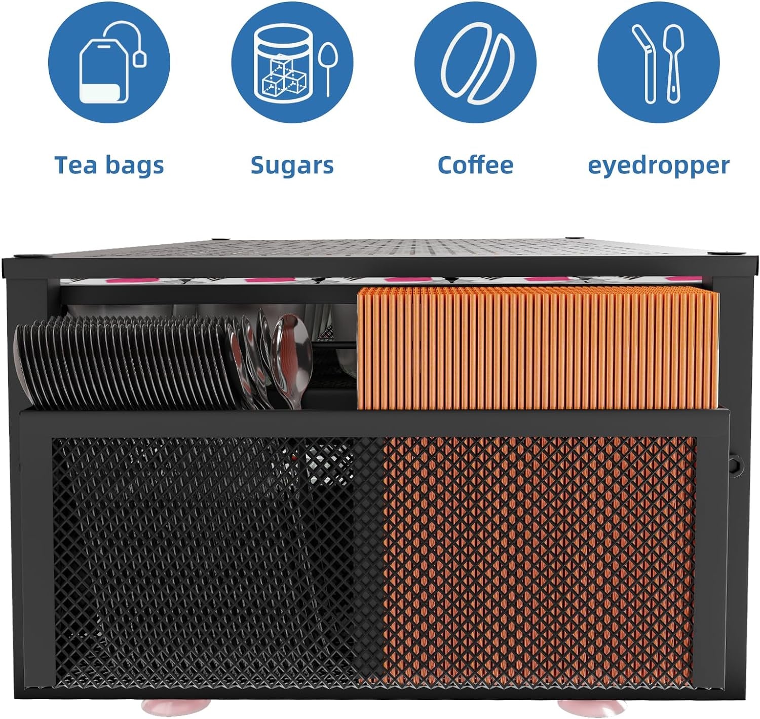 Coffee Pod Holder for K Cups, with 2 Tier Slidng Storage Drawer and Coffee Accessories Holder, 63 Large or 80 Small Capsule Organizer, Black