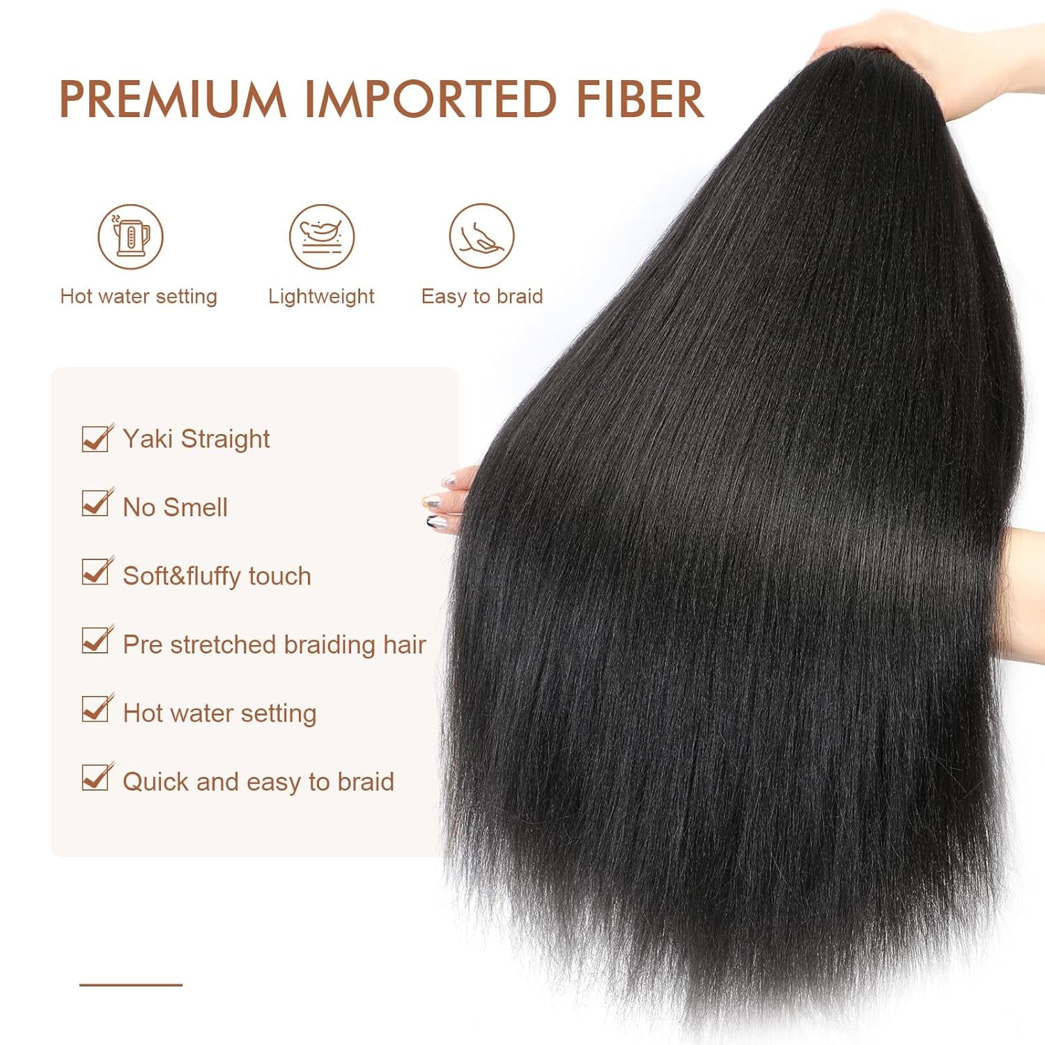 Pre-Stretched Braiding Hair - 16 Inch 8 Packs Dark Brown Short Braiding Hair for Twist or Box Braids, Yaki Texture Hot Water Setting Synthetic Braiding Hair Extensions (16 Inch, #2-8P)