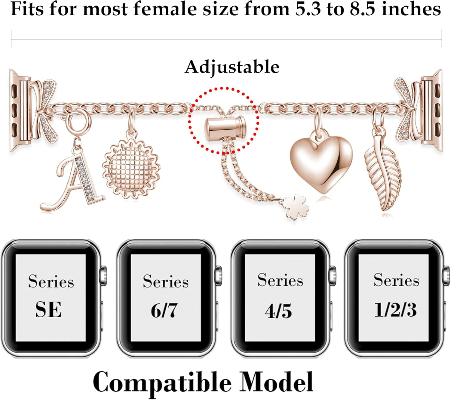 Compatible with Watch Bands 38Mm 40Mm 41Mm 42Mm 44Mm 45Mm,Adjustable Bling Bands with Charms for Watch Series 7/6/5/4/3/2/1/SE
