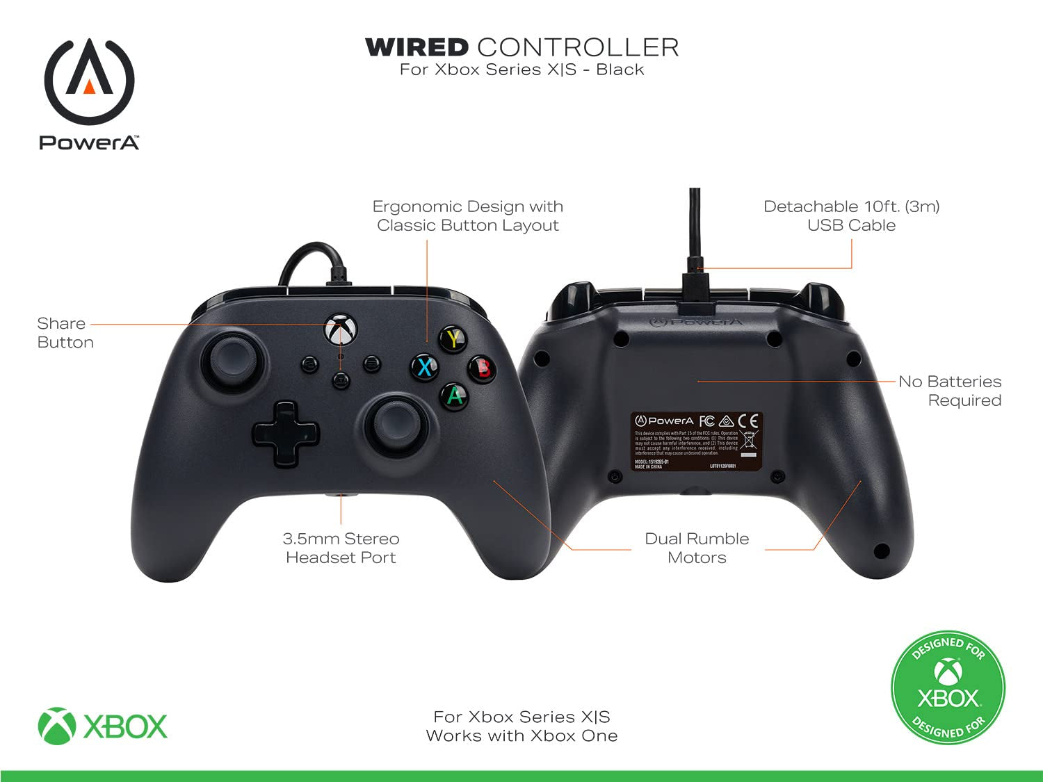 Wired Controller for Xbox Series X|S - Black, Gamepad, Video Game Controller Works with Xbox One