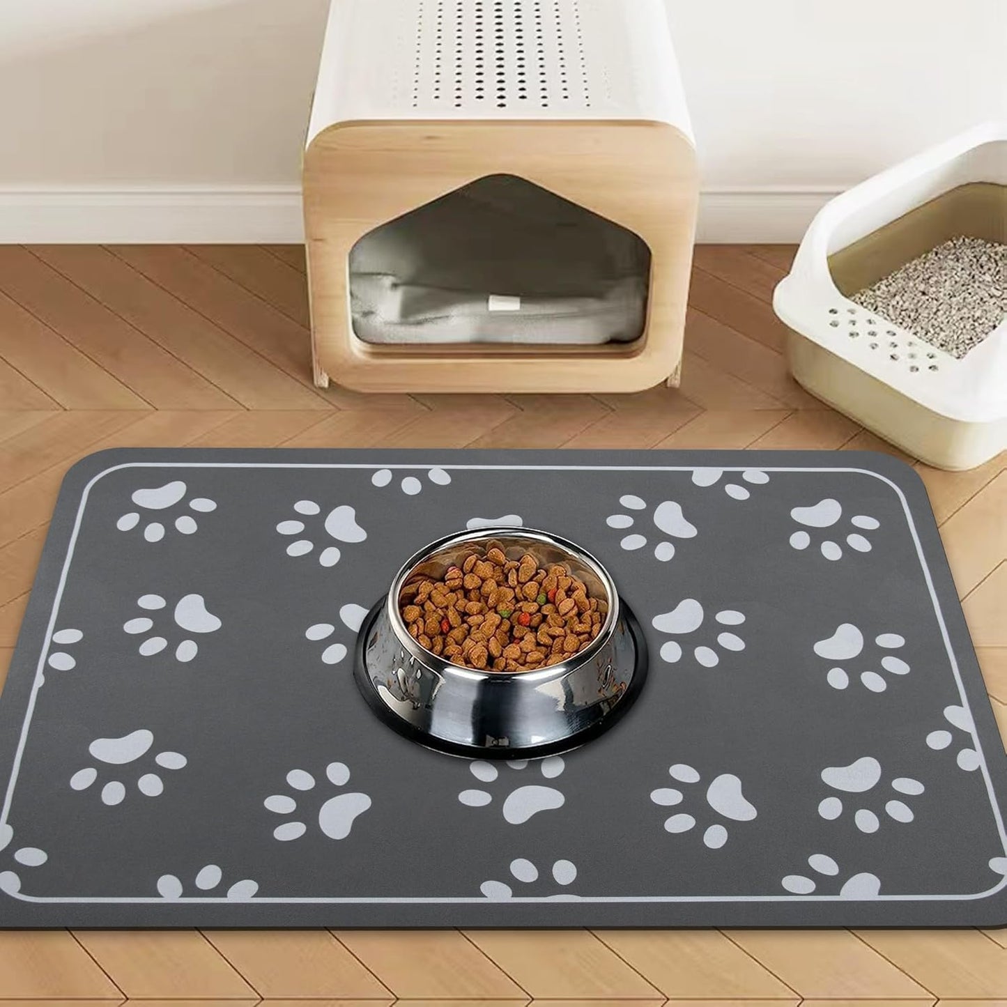 Dog Bowl Mat and Dog Feeding Mat, Dog Mat for Water Bowl, Absorbent Non-Slip Pet Water Bowl Mat Quick Drying Dog Food Mat Cat Matt for Food and Water(Brown+24.2X16.9In+Rectangular)