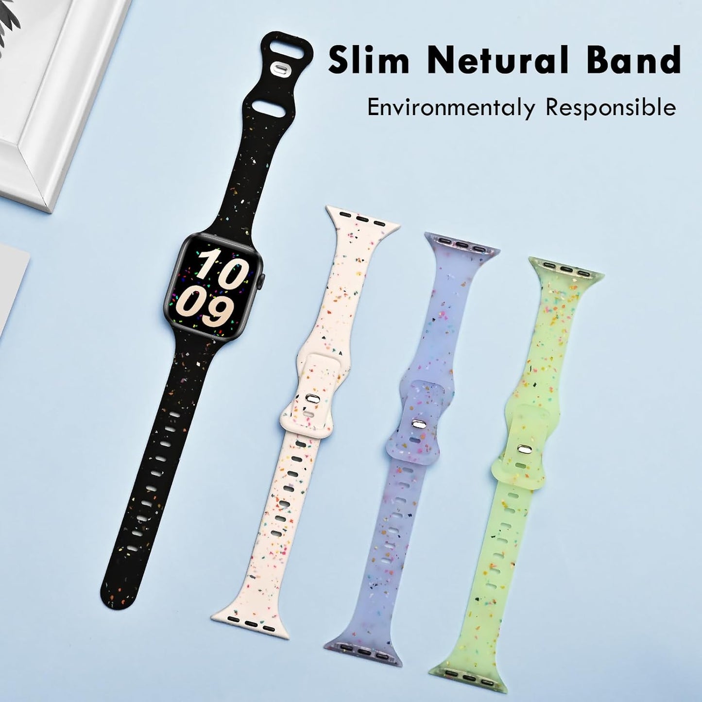 Slim Sport Band Compatible with Apple Watch Band 40Mm 38Mm 41Mm for Women Girls, Recycled Silicone Strap for Iwatch Bands Series 10 9 8 7 6 SE 5 Ultra 4 3 2 1 -Black