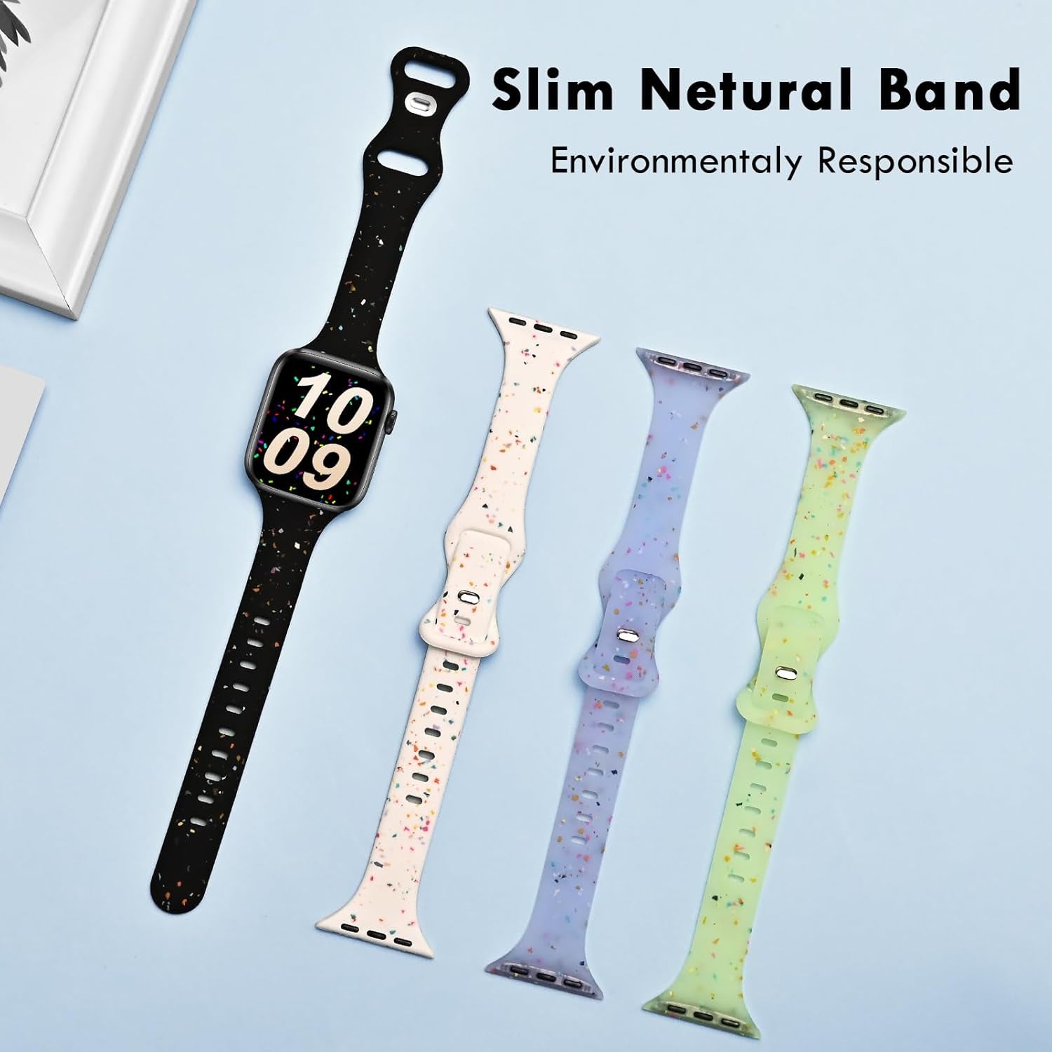 Slim Sport Band Compatible with Apple Watch Band 40Mm 38Mm 41Mm for Women Girls, Recycled Silicone Strap for Iwatch Bands Series 10 9 8 7 6 SE 5 Ultra 4 3 2 1 -Black