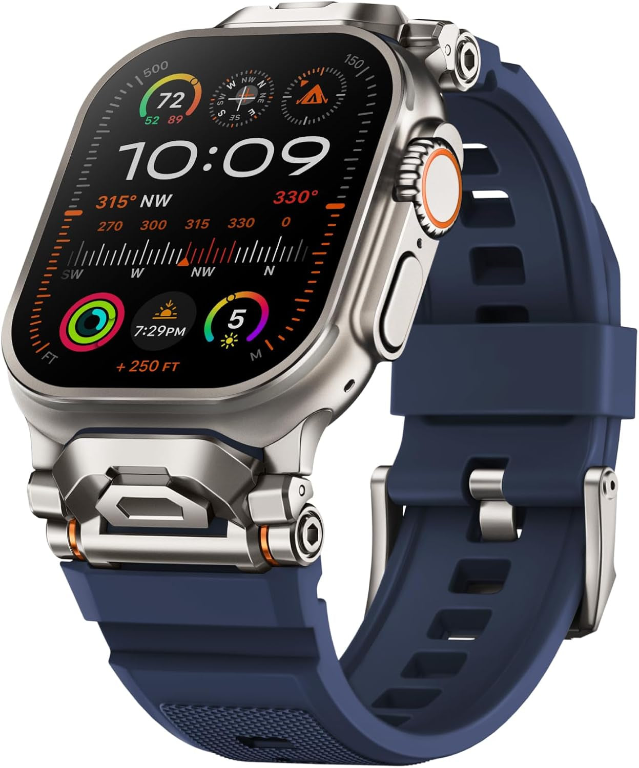 Rugged Bands Compatible for Apple Watch Ultra 2/Ultra Band 49Mm 46Mm 45Mm 44Mm 42Mm, Silicone Sport Strap with Durable Stainless Steel Connector for Iwatch Series 10 9 8 7 6 5 4 3 SE
