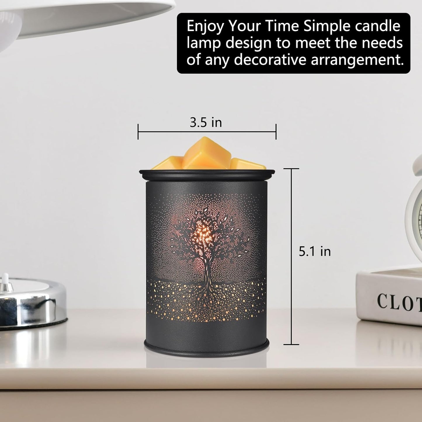 Metal Wax Melt Warmer, Candle Wax Warmer for Scented Wax Melter,Electric Wax Melts Wax Cubes Black Candle Lamp for Home Office Decor,Wax Burner as Gifts for Mom Grandma Women Girls (Tree)…