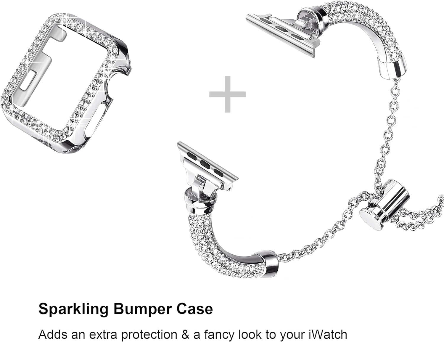 Bling Band and Case Compatible with Apple Watch Band 38Mm 40Mm 41Mm 42Mm 44Mm 45Mm, Women Dressy Metal Bracelet with Rhinestone Bumper for Iwatch Series 9/8/7/SE/6/5/4/3/2/1