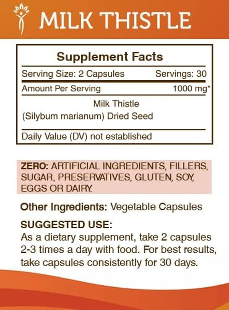 Milk Thistle 60 Capsules, Made with Vegetable Capsules and Milk Thistle Silybum Marianum (60 Capsules) TLBH