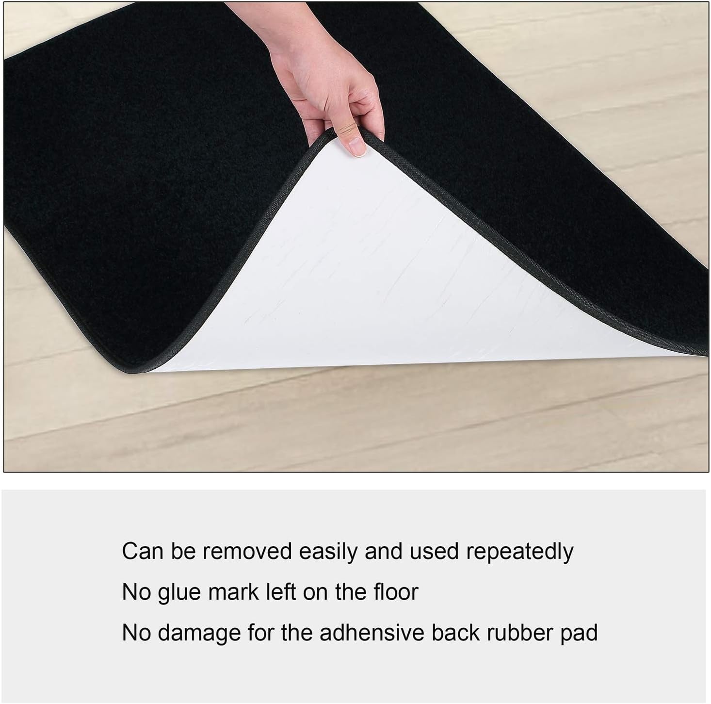 Carpet Stair Tread Landing Mat Tape Free Self Adhesive Non Slip Skid Resistant Indoor Doormat Area Rug Floor Mat for Kitchen Bathroom Workstations Washable 2' X 3' (Black)
