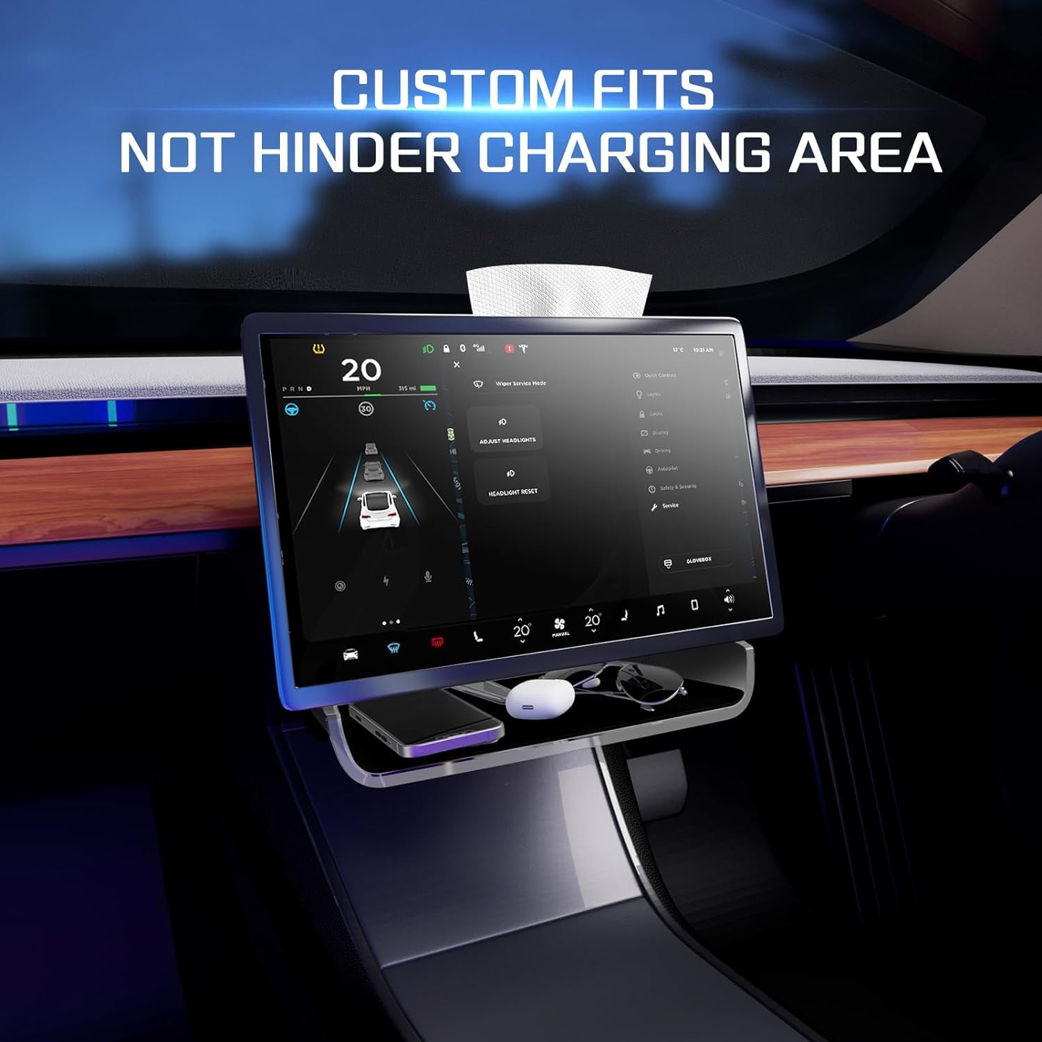 Tesla Center Console Organizer Tray:Under Screen Magnetic Storage Box for Model Y Model3 Accessories 2024 2023 2022 2021 behind Screen Storage Dashboard Organizer Tissue Holder