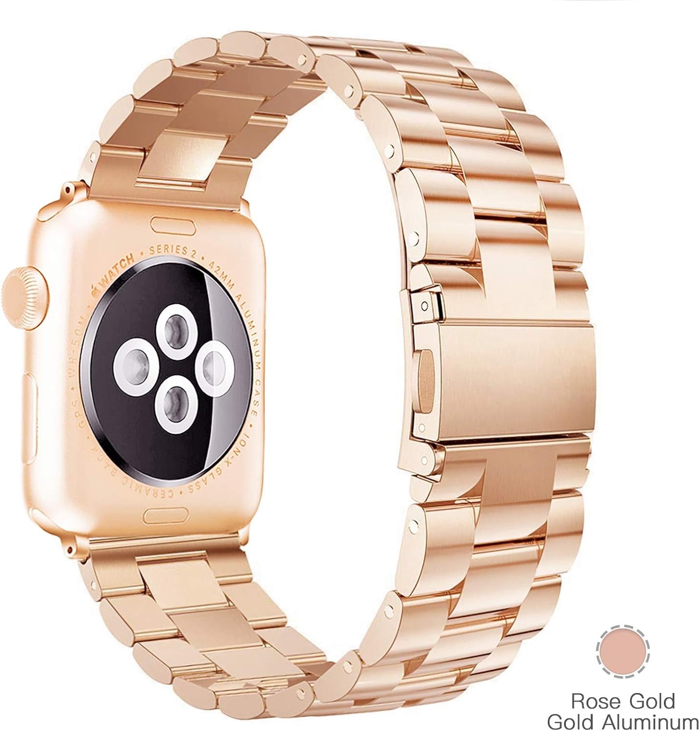 Compatible with Apple Watch Band 42Mm 44Mm, Business Solid Stainless Steel Metal Band Replacement Iwatch Strap for Apple Watch Series 6/5/4/3/2/1, SE for Men Women- Rose Gold(42Mm/44Mm)