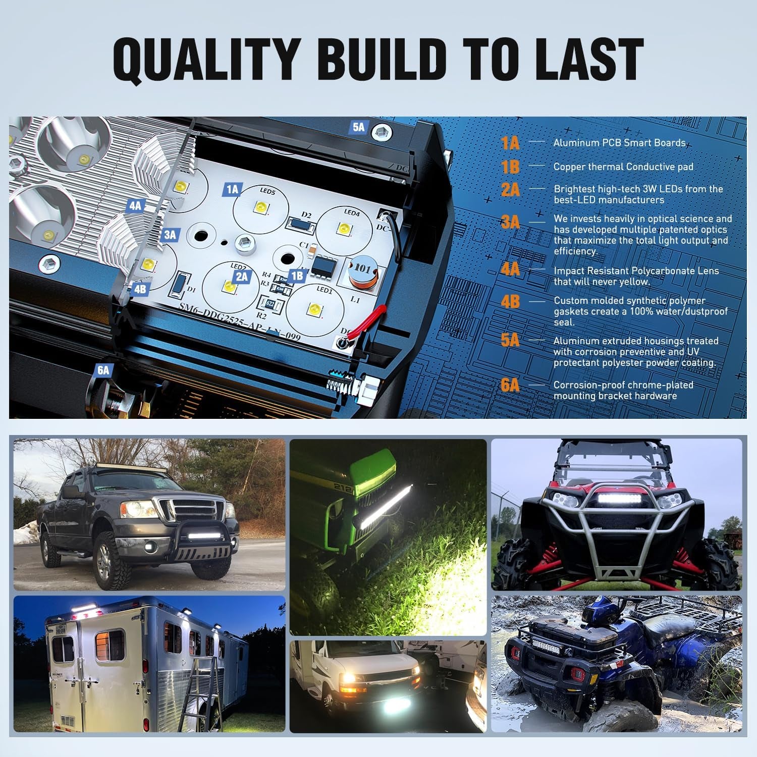 - 60005C-A 20Inch 126W Spot Flood Combo Led Light Bar off Road Lights Boat Lighting Fog Light Driving Lights LED Work Light for Trucks, 2 Years Warranty
