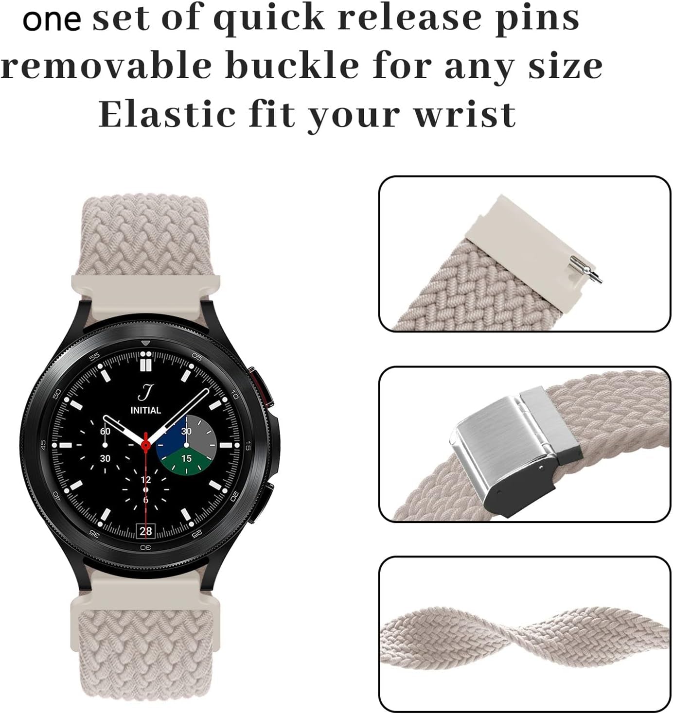 20Mm Stretchy Loop for Samsung Galaxy Watch 5/4 Band 44Mm 40Mm/Classic 46Mm 42Mm/Active 2,Nylon Braided Loop Strap Wristband Women Men,For Samsung Watch 5 Pro 45Mm/Galaxy Watch 3 Bands 41Mm