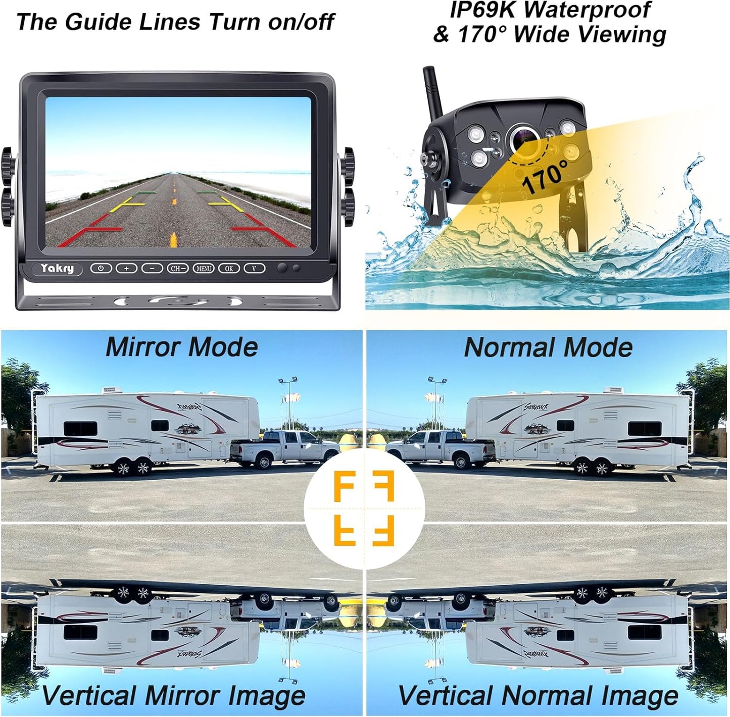 RV Backup Camera Wireless Plug and Play: Pre-Wired for Furrion System Recording Wide View Rear View Camera Clear Night Vision HD 1080P 7'' Touch Key Monitor for Trailer Camper Motorhome  Y27-N TRUCK DRIVER