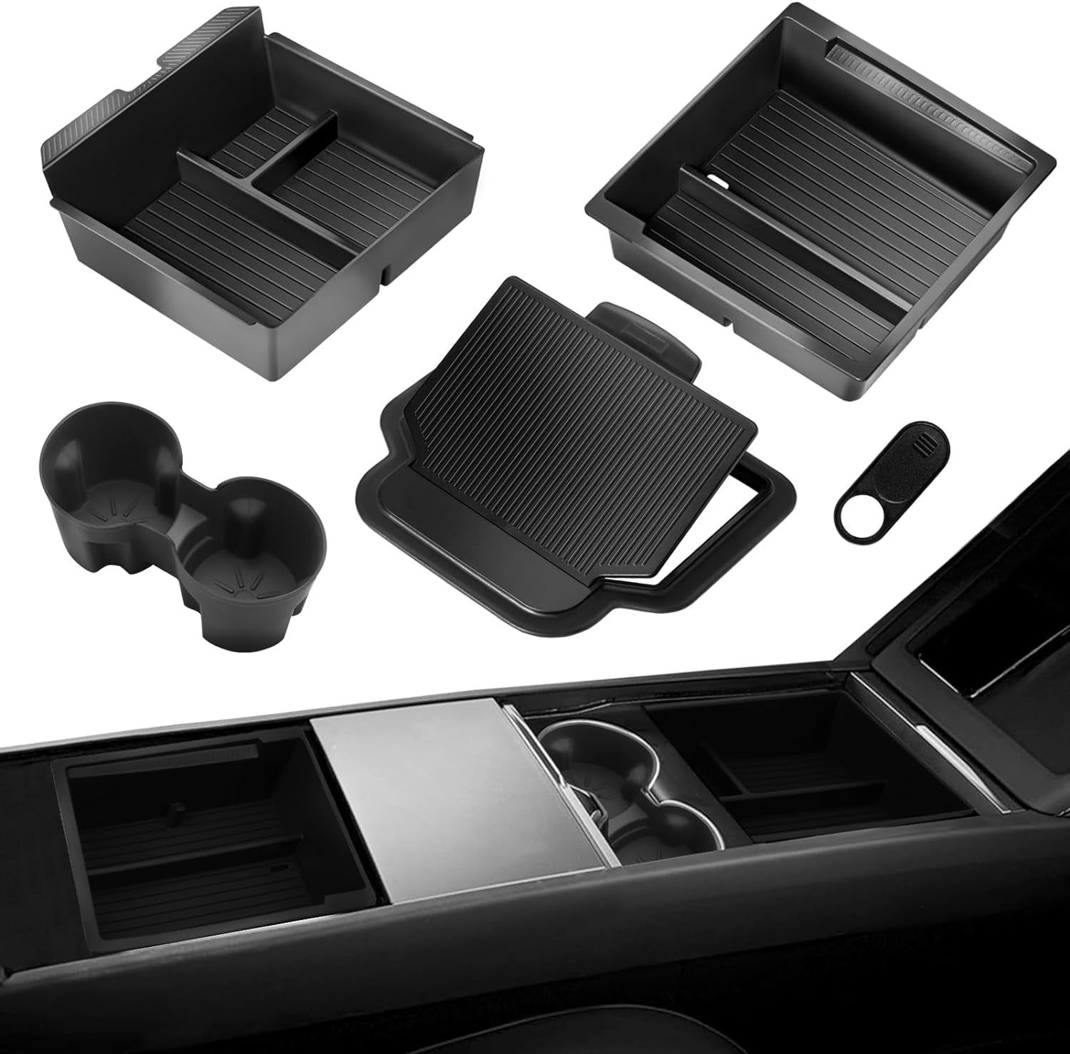 2024 Newest Center Console Organizer Tray for Tesla Model 3 Highland 2024 [Slide Smoothly] Armrest Hidden Organizer Box Cup Holder for Tesla Model 3 Accessories 2024 Matte Black