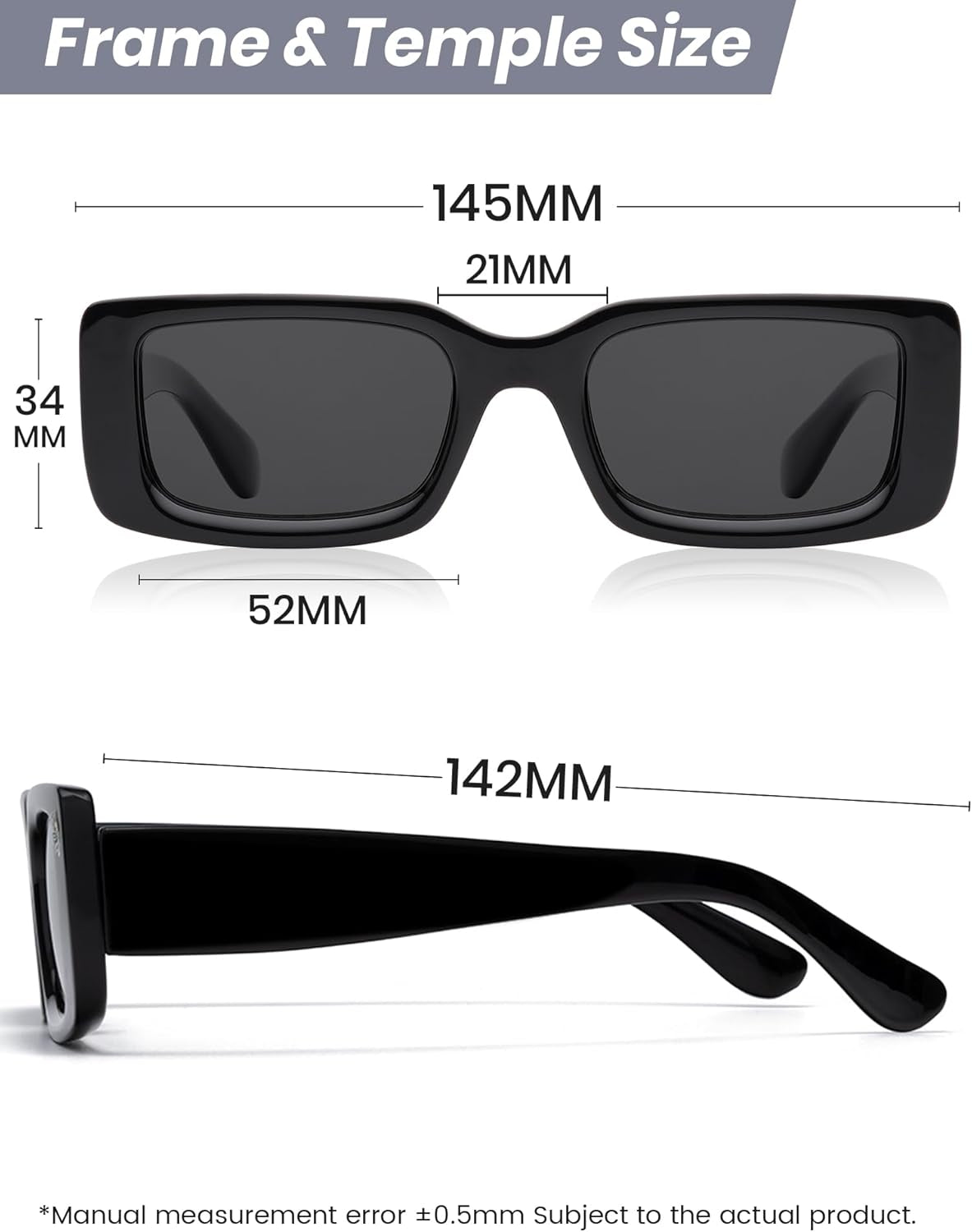 Rectangle Sunglasses Men Tinted Polarized Big Square Retro 90S Vintage Y2K Glasses for Women UV Protection