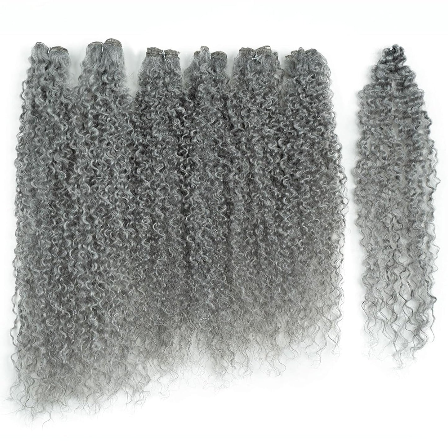 Synthetic Hair 7Pcs Kinky Curly 22 24 26 Inches Gray 6 Bundles Tight Curly Hair with 1Pc Crochet Hair for Black Women Grey Color