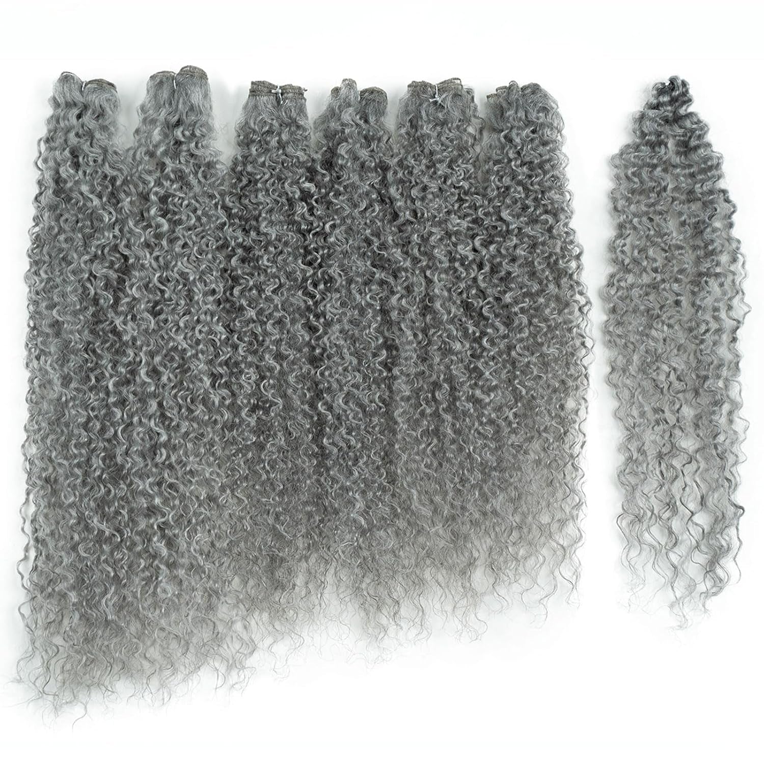 Synthetic Hair 7Pcs Kinky Curly 22 24 26 Inches Gray 6 Bundles Tight Curly Hair with 1Pc Crochet Hair for Black Women Grey Color