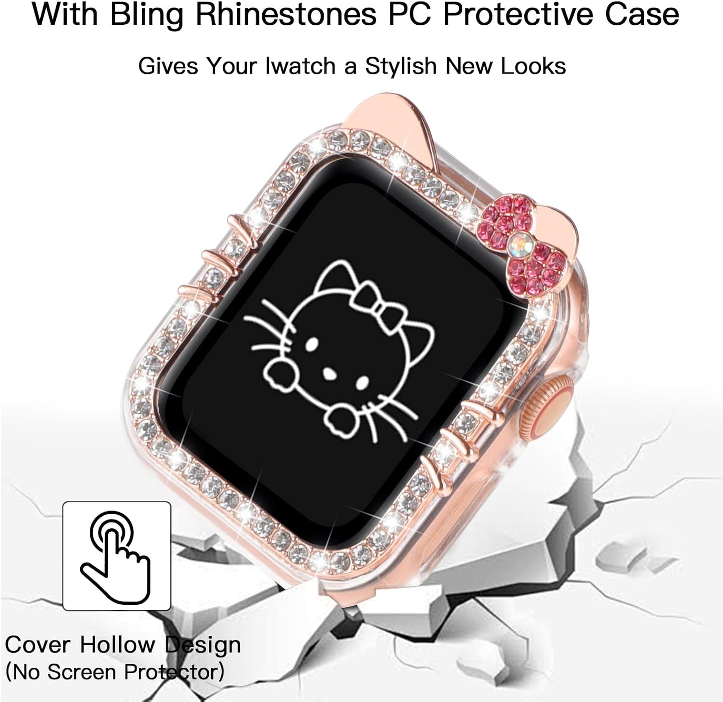 Bling Bracelet Band with Protector Case Compatible with Apple Watch Bands for Women Iwatch Series 10 46 Mm 42Mm,Series 9 8 7 41Mm 45Mm,Series 6 5 4 SE 41Mm 45Mm,Cute Cartoon Dressy Jewelry Metal Strap